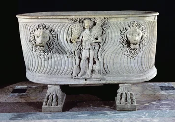 Borghese sarcophagus decorated with the Good Shepherd and heads of lions, 3rd-5th century
